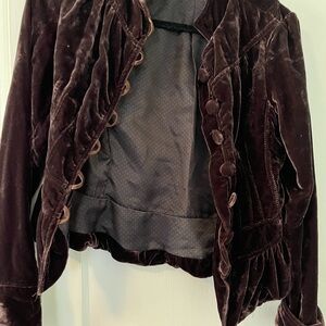 Kimchi Blue Brown Velvet Blazer with Ruffled Detailing